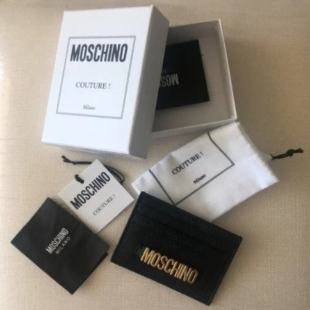 MOSCHINO Logo Leather Card Case Holder Wallet Black Italy 4